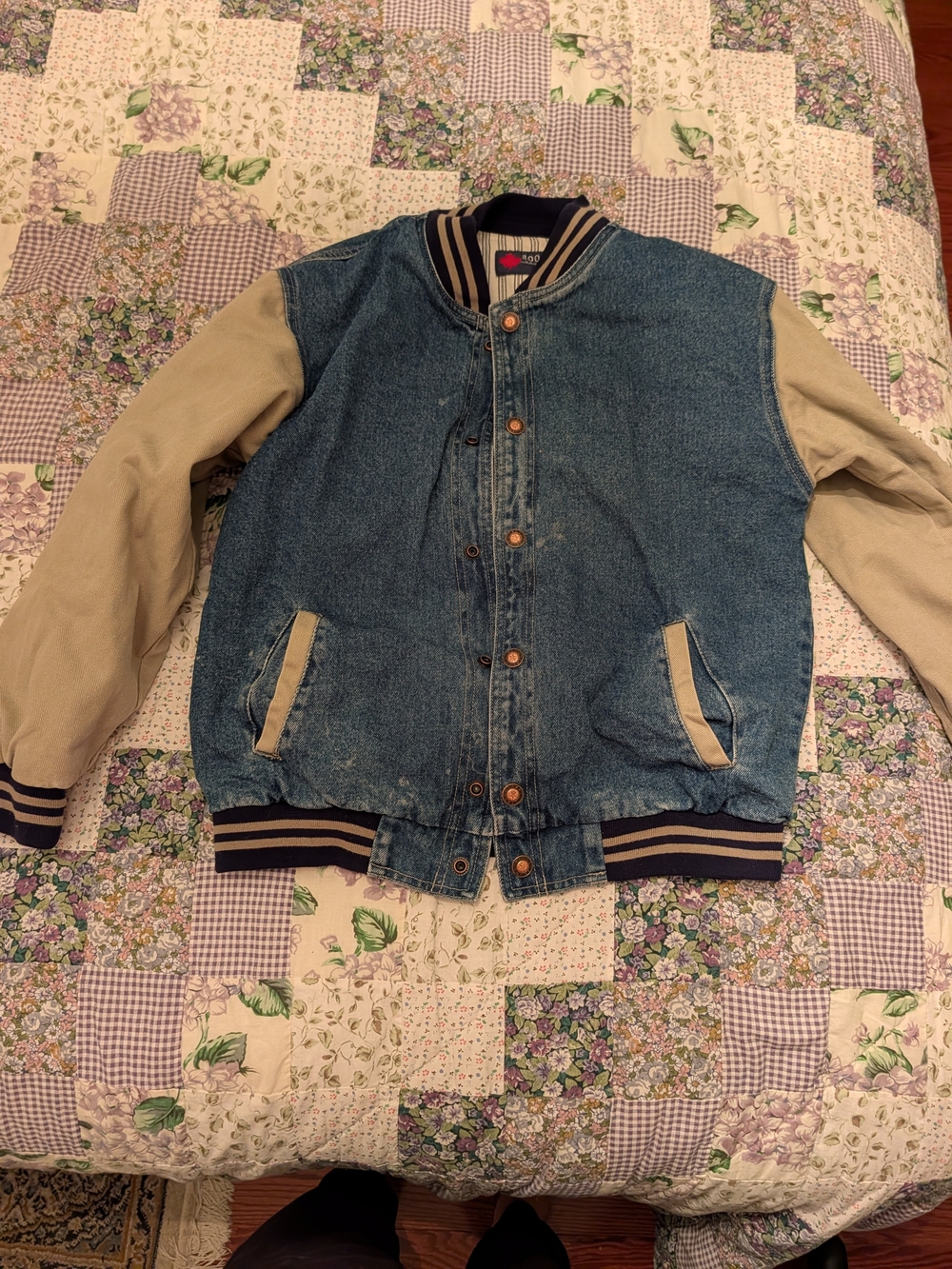 Denim Bomber Jacket with Tan Sleeves